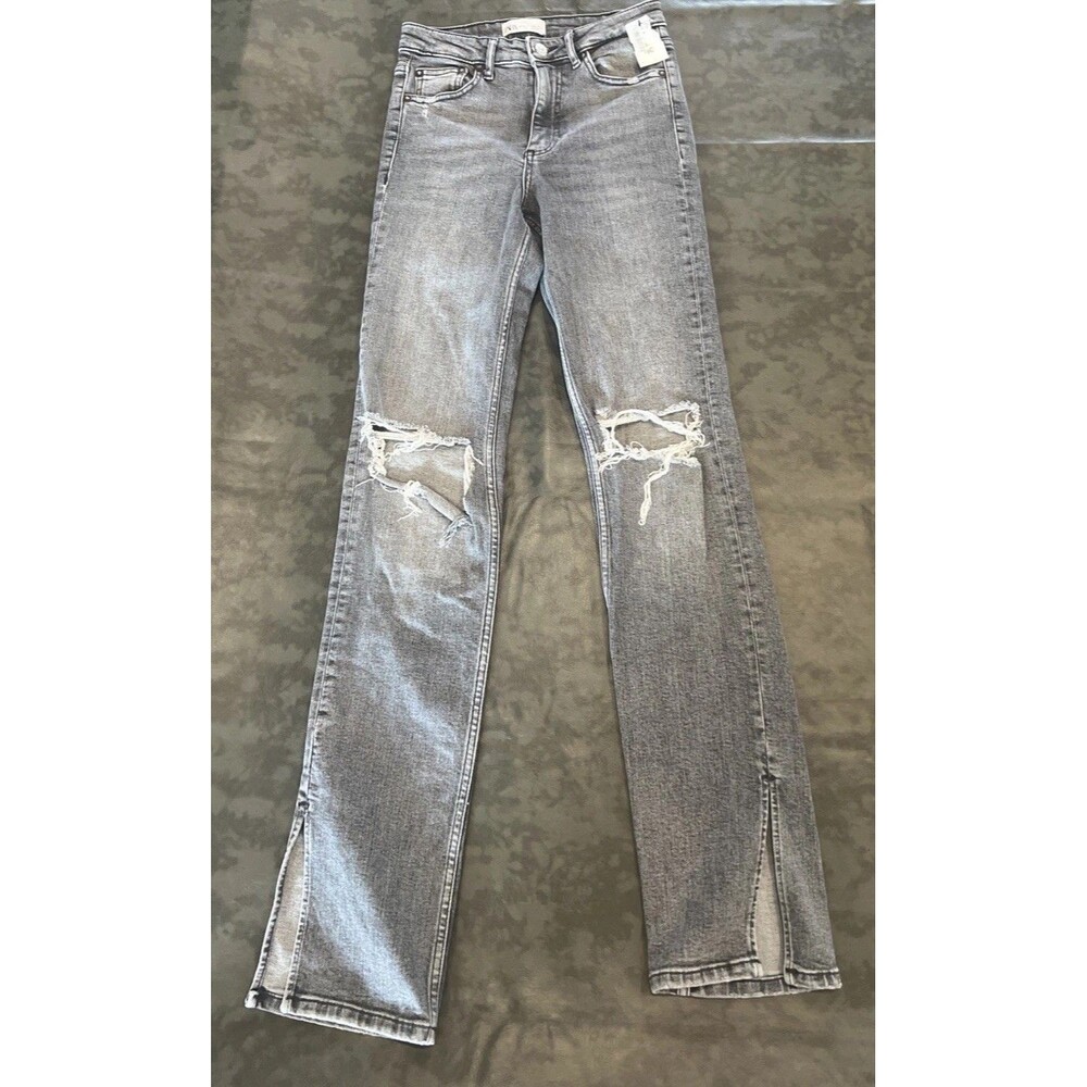 Zara distressed ladies denim jeans Gray Sz4 Grunge Goth Y2K Slit Side